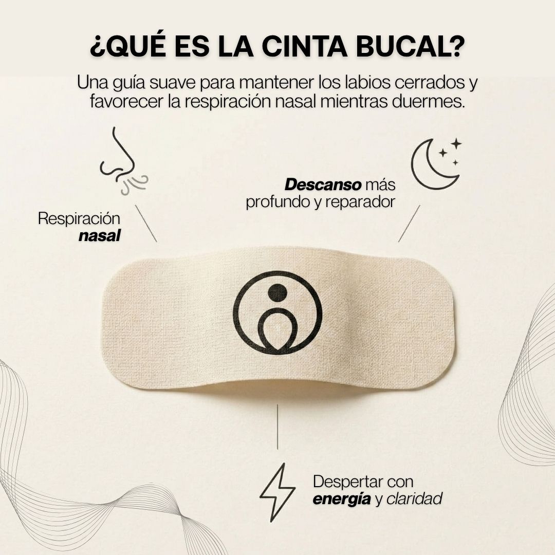 Cinta adhesiva bucal para respiración nasal durante el sueño